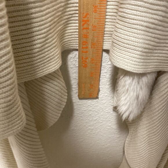 white house black market large wrap sweater l m cape fur trip ribbed poncho ta - Picture 12 of 14
